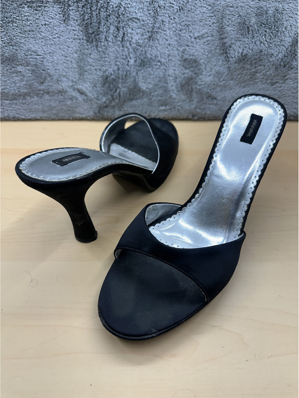 Xhilaration Black Satin Heeled Mules Classic Elegant Heels